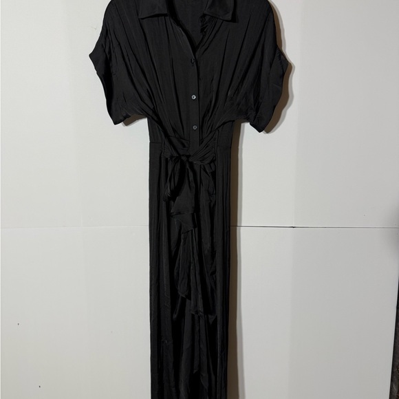 Steve Madden Black Tori Ruched Tie Front Midi Shirt Dress size 4 - Picture 4 of 7